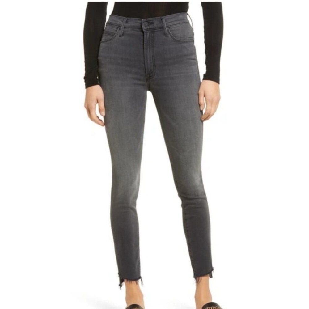 MOTHER The Stunner Ankle Step Fray Jeans In Lighting Up Lanterns black gray